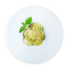 Green spinach and ricotta cheese ravioli