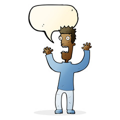cartoon terrified man with speech bubble