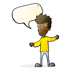 cartoon nervous man with speech bubble