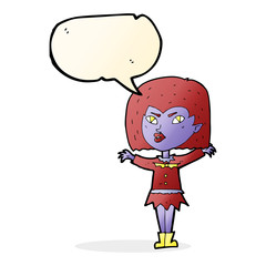 cartoon vampire girl with speech bubble
