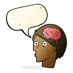 cartoon head with brain symbol with speech bubble