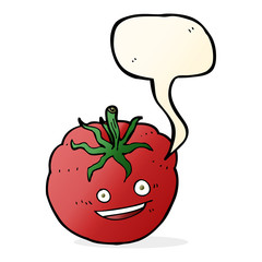cartoon happy tomato with speech bubble