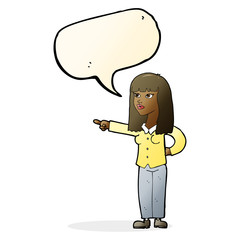 cartoon pretty woman pointing with speech bubble