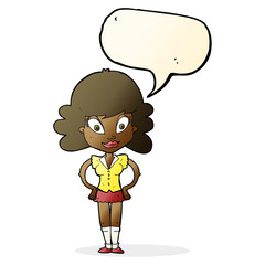 cartoon pretty woman with speech bubble