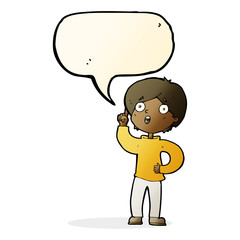 cartoon boy with idea with speech bubble