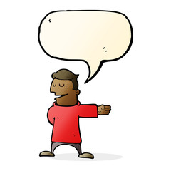 cartoon man gesturing direction with speech bubble