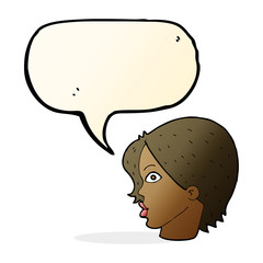 cartoon staring woman with speech bubble