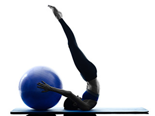 woman pilates ball exercises fitness isolated