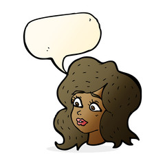 cartoon woman looking concerned with speech bubble