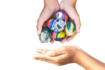 hand give Easter eggs