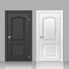 Door in the interior. Two doors in the black and white room interior vector