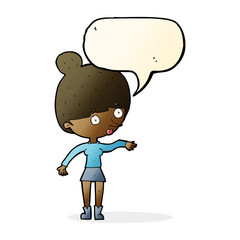 cartoon surprised woman with speech bubble