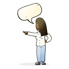 cartoon woman pointing with speech bubble