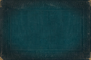 Turquoise blue vintage background from distress fabric texture with antique ornamental frame - 103427277