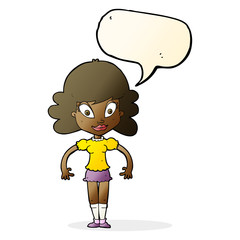 cartoon pretty woman with speech bubble