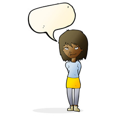 cartoon happy woman with speech bubble