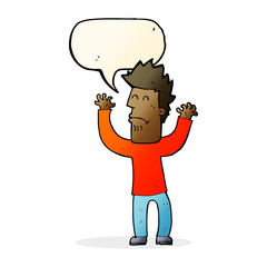 cartoon stressed man with speech bubble