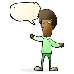 cartoon startled man with speech bubble