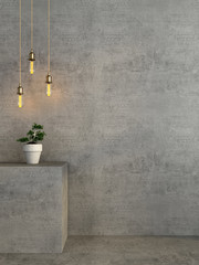 Concrete interior with flowerpot and light bulb