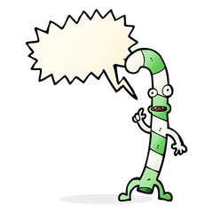 cartoon dancing christmas candy cane with speech bubble