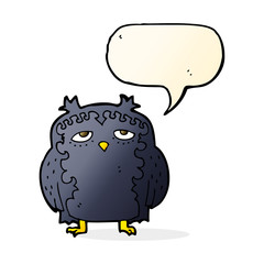cartoon wise old owl with speech bubble
