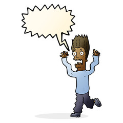 cartoon terrified man with speech bubble
