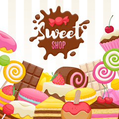 Assorted sweets colorful background.