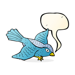 cartoon flying bird with speech bubble