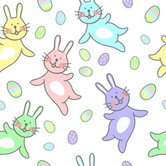 Happy easter seamless pattern illustration retro vintage with easter bunny, easter rabbit. Background, texture, textile