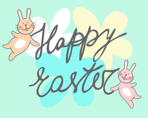Happy easter cards illustration retro vintage with easter bunny, easter rabbit, ornaments, and fonts
