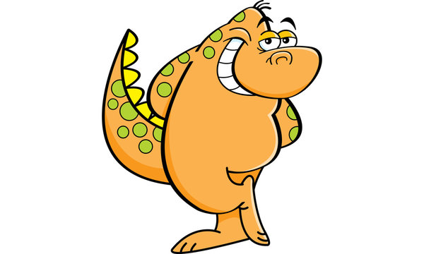 Cartoon illustration of a bashful dinosaur.