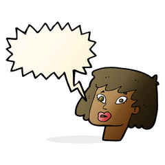 cartoon pretty female face with speech bubble