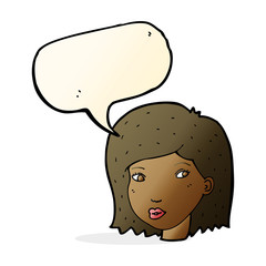cartoon female face with speech bubble