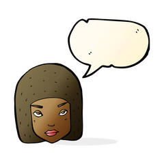 cartoon annoyed female face with speech bubble