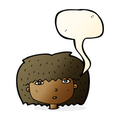 cartoon female face with speech bubble