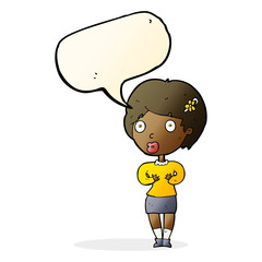 cartoon surprised woman with speech bubble