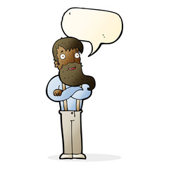 cartoon bearded hipster man with speech bubble