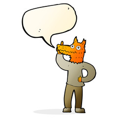 cartoon fox man with idea with speech bubble
