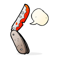 cartoon bloody folding knife with speech bubble