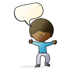 cartoon boy panicking  with speech bubble