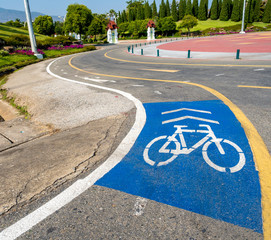 Obraz premium blue color painted on asphalt road