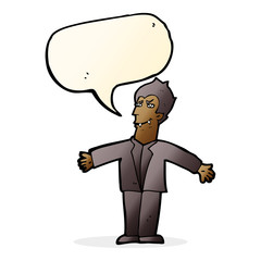 cartoon vampire man with open arms with speech bubble