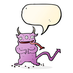 cartoon little demon with speech bubble