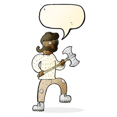 cartoon man with axe with speech bubble