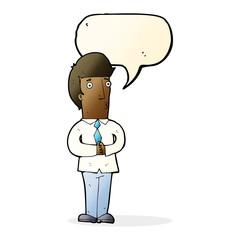 cartoon nervous man with speech bubble