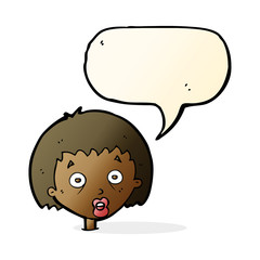 cartoon shocked woman with speech bubble