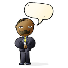 cartoon old man with mustache with speech bubble