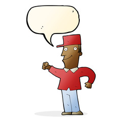 cartoon man punching air with speech bubble