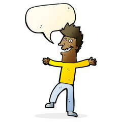 cartoon happy man with speech bubble
