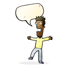 cartoon terrified man with speech bubble